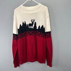 Dockers Sweater Deer Forest Nordic Fair Isle L Men Red Black Cream